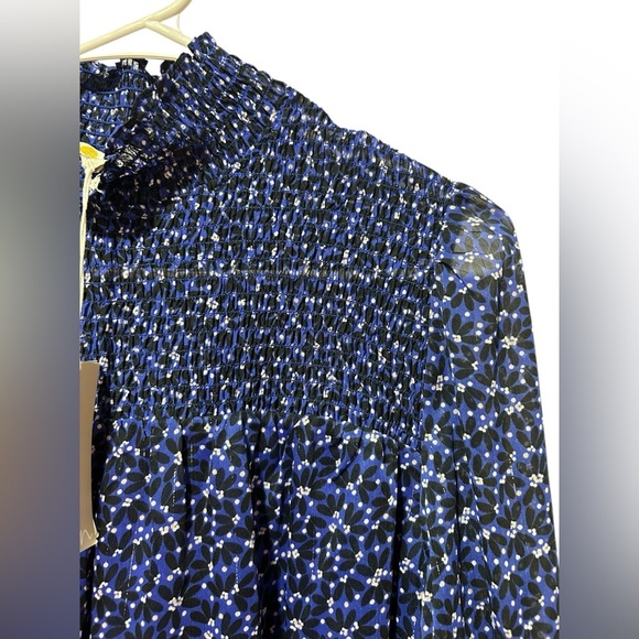 Boden Mara Bramble smocked blue long sheer sleeves dress Anthropologie Size 8 - Picture 5 of 9